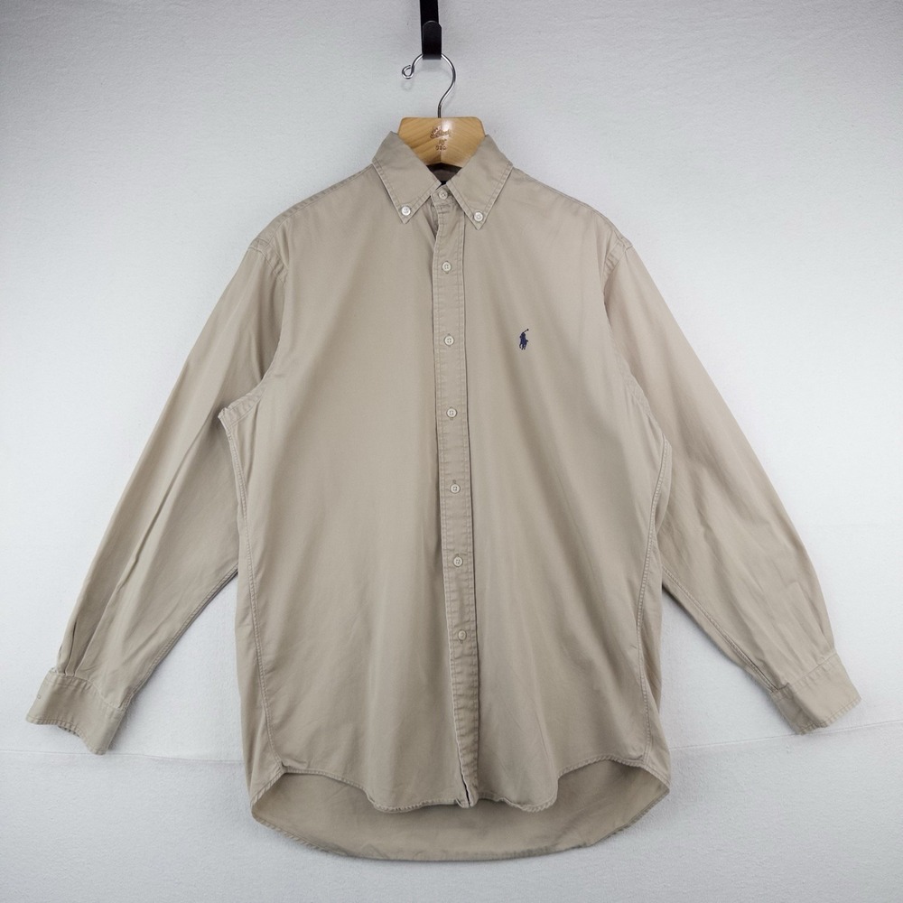 90's Vtg Ralph Lauren Blake Shirt Men's Small Light Tan Long Sleeve Button Down
